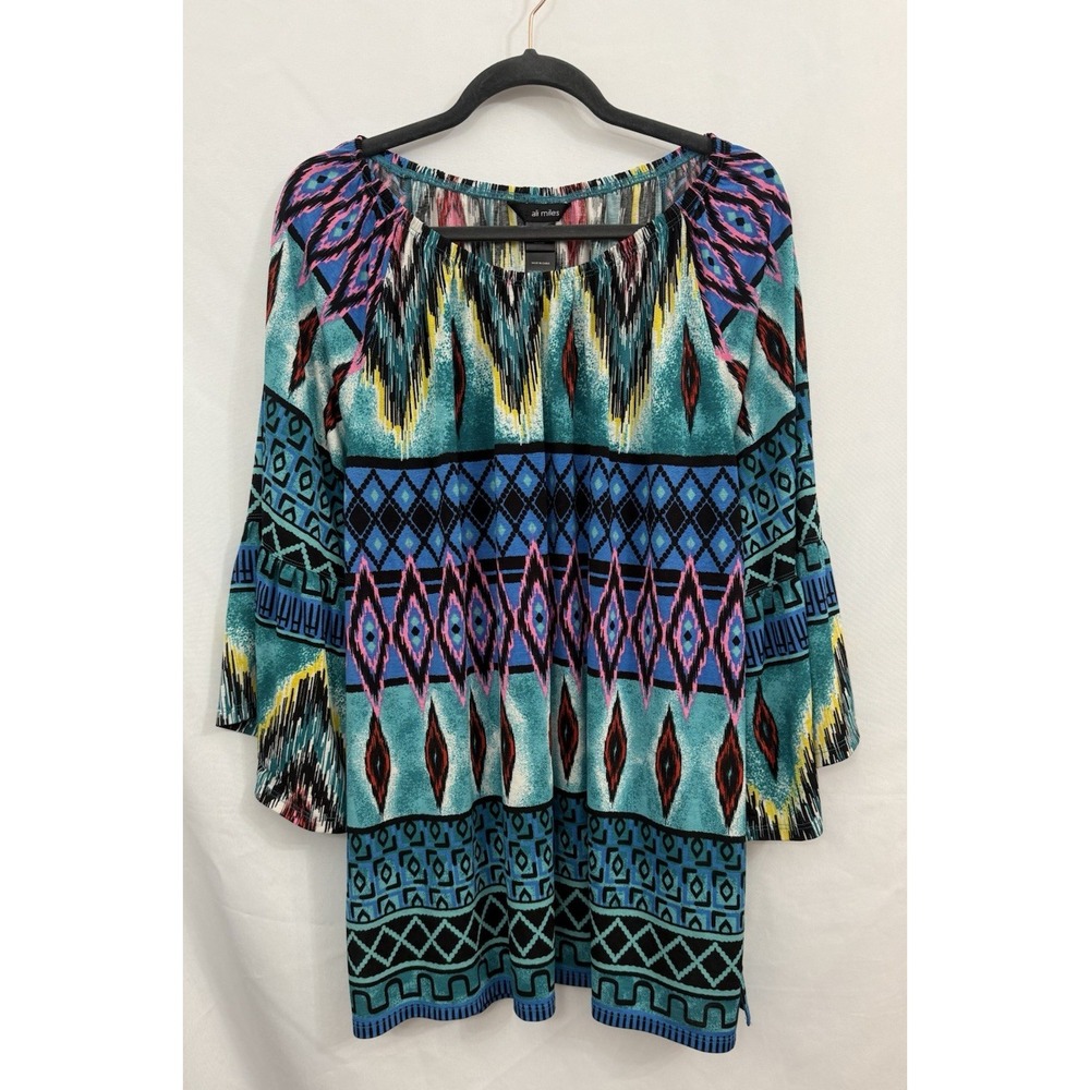 Ali Miles Bright Multicolor Stretchā Knit Off Shoulder Long Top Womens Size L